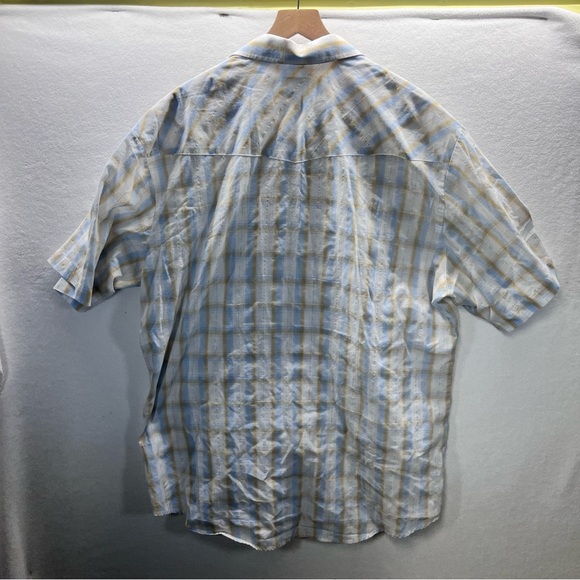 Roper Western Cowboy Button Down Shirt Mens 3XL Tan Blue Plaid Shimmer 2744 - Picture 7 of 8